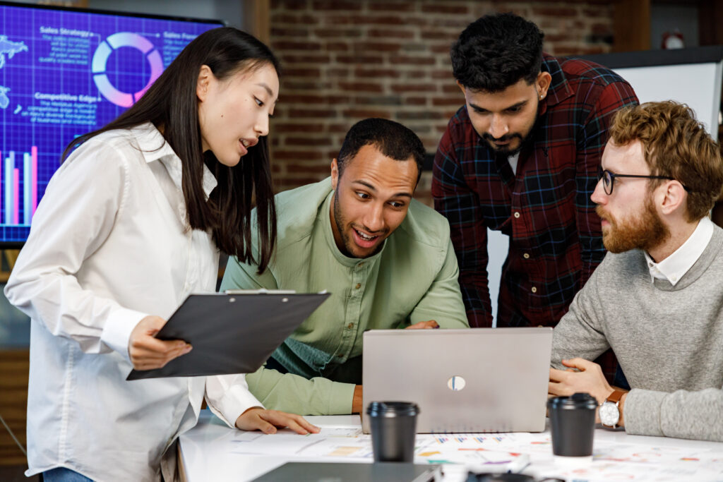 A marketing team using AI data in direct sales